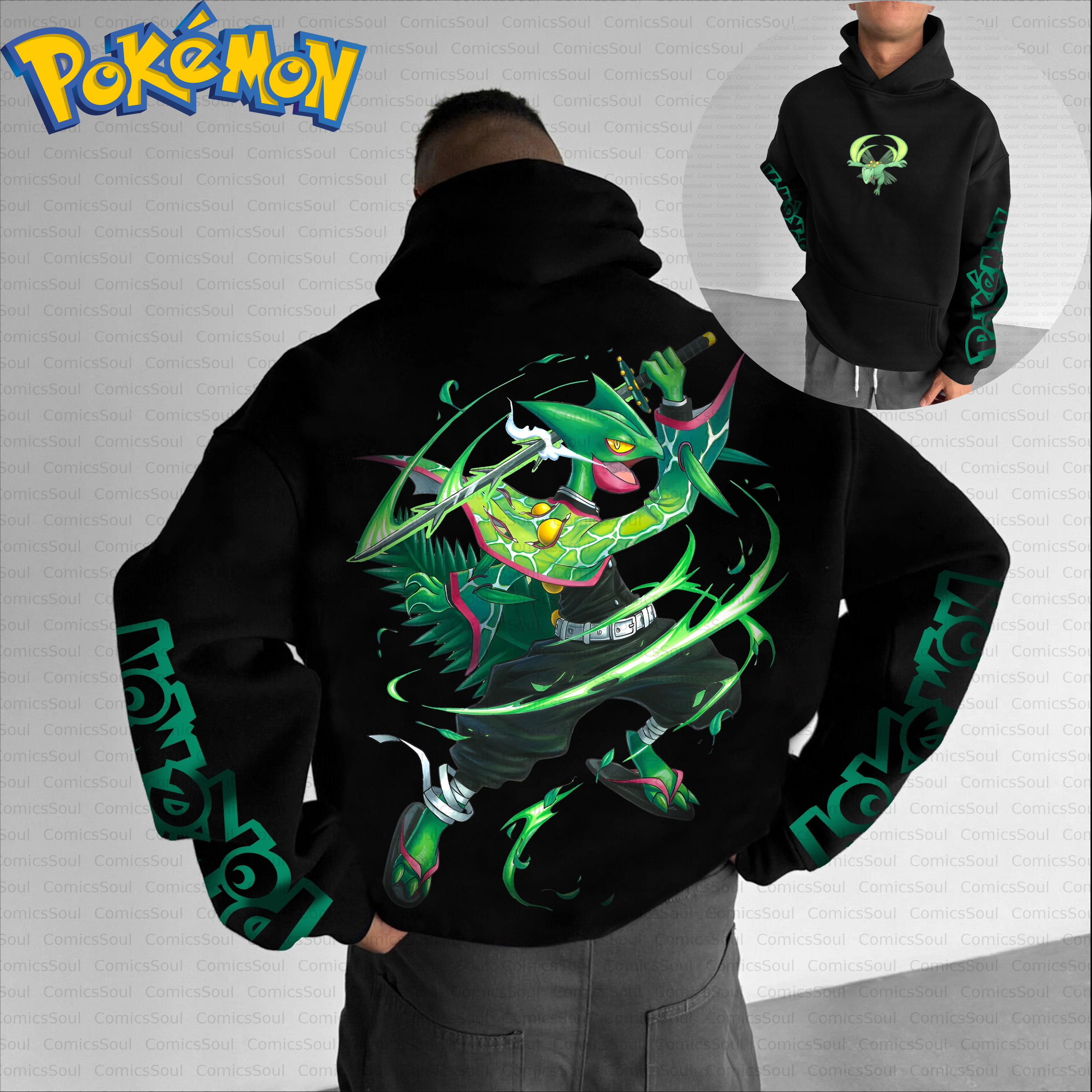 Anime Merch Hoodie - Black Cotton New Pokemon Hoodie and