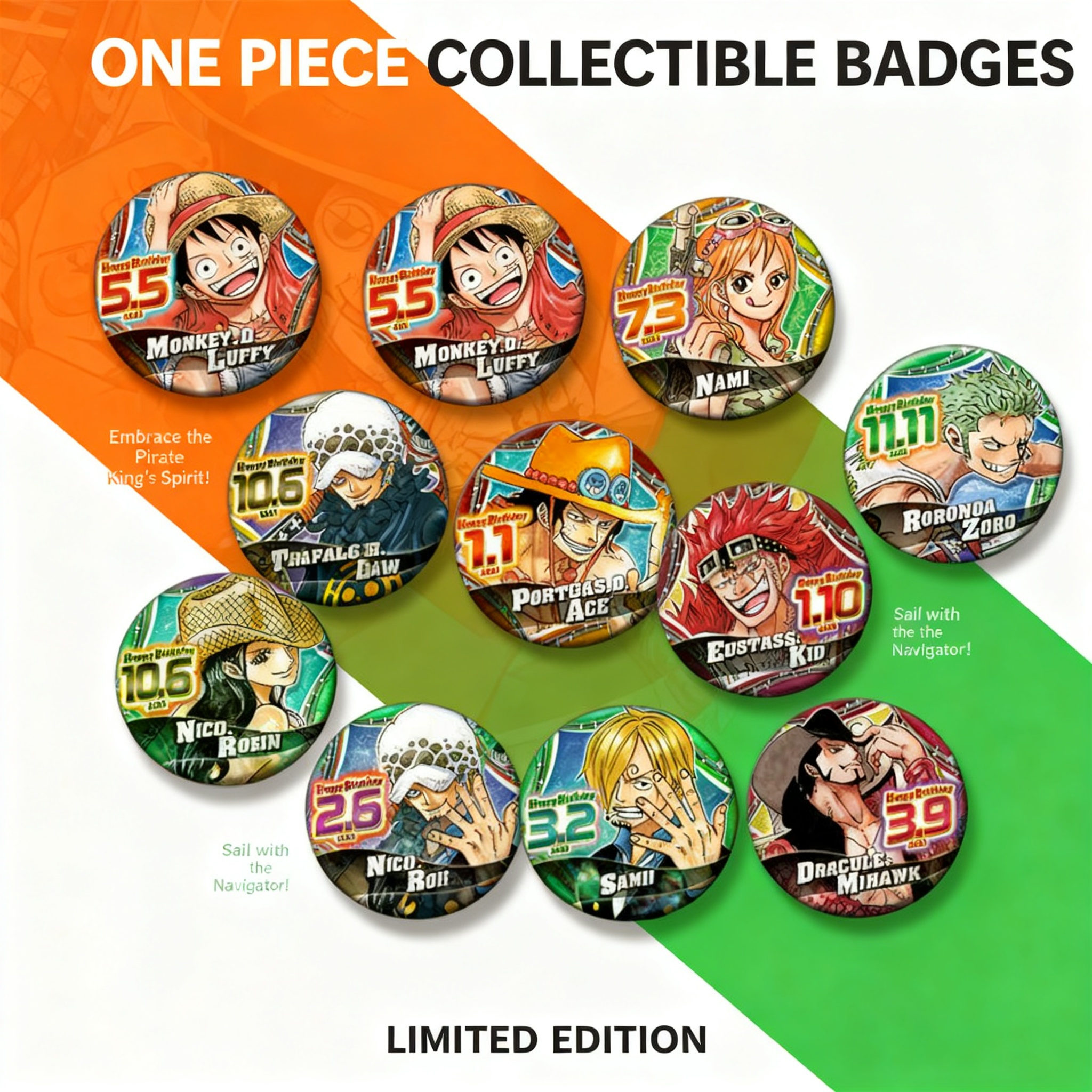 One Piece Anime Badge Set Luff - مراجعة Anime Convention Merchandise وسعره